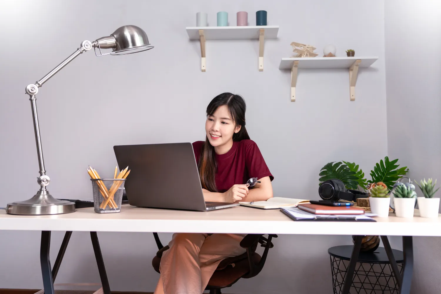 Remote worker on her desk.