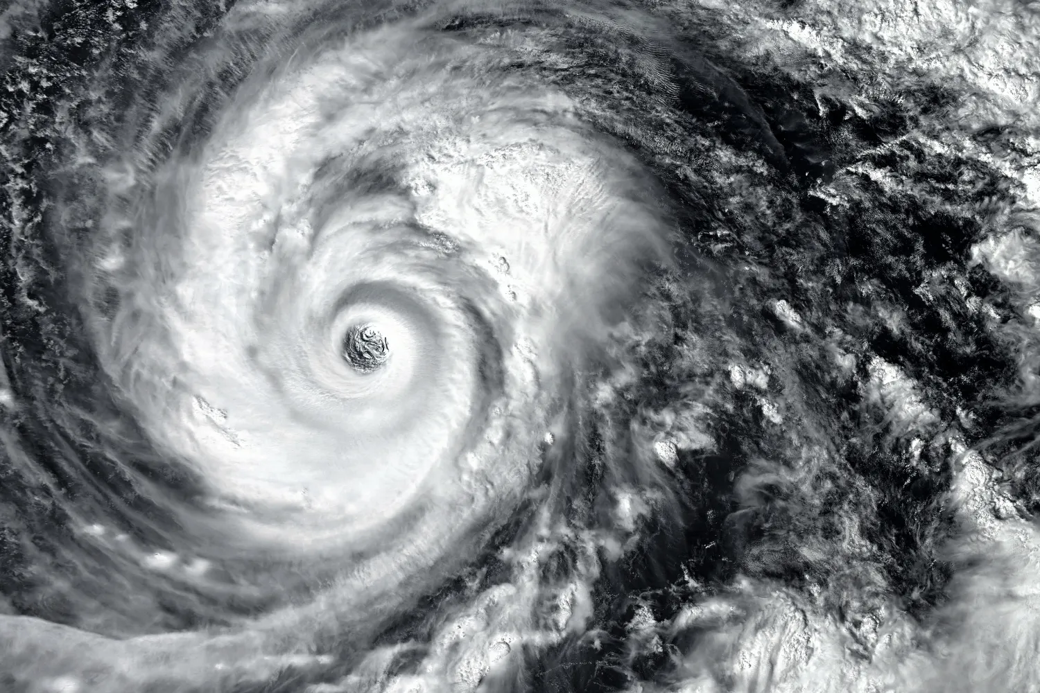 A satellite image of the eye of a typhoon.