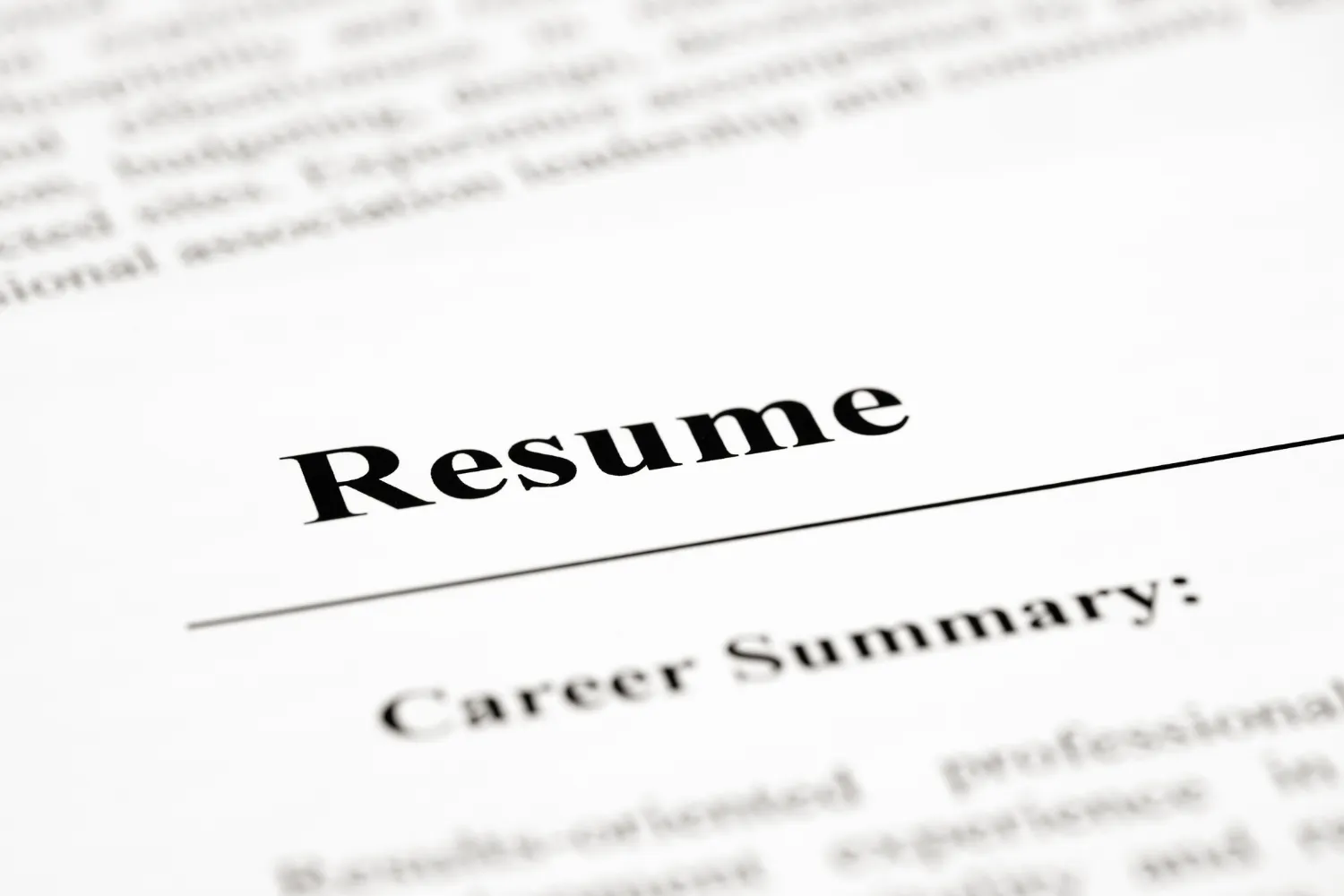 Close-up of a resume.