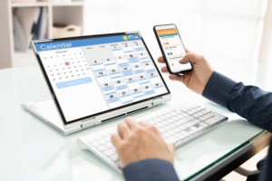 User interface mockup of a calendar scheduling tool.