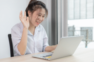 Remote worker on a video conference.