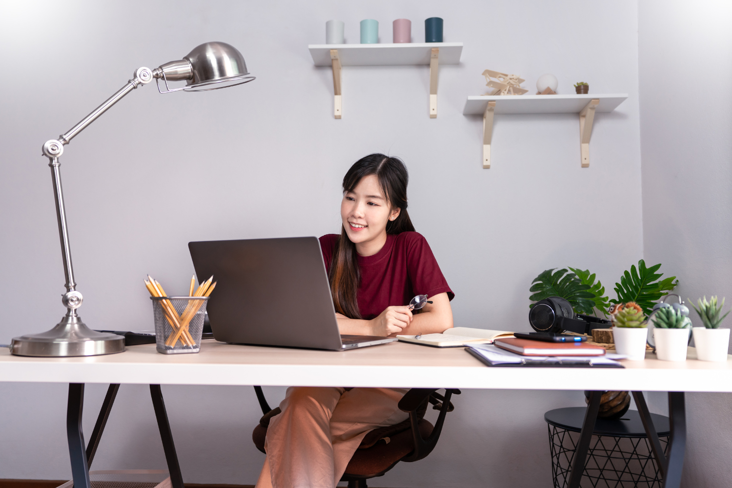 Remote worker on her desk.