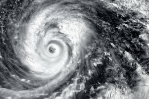 A satellite image of the eye of a typhoon.